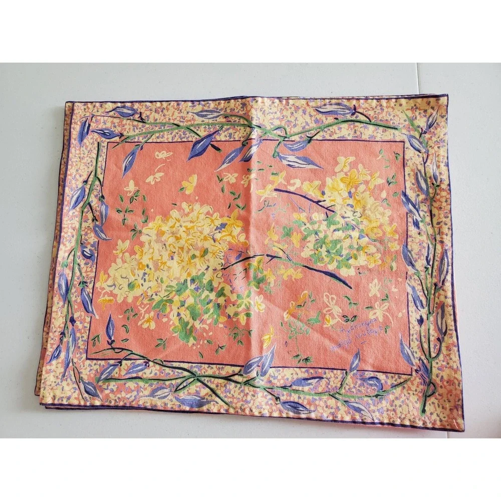 French Country 18x14 Placemat Set 4 Vintage Coral Hydrangea Floral Botanical